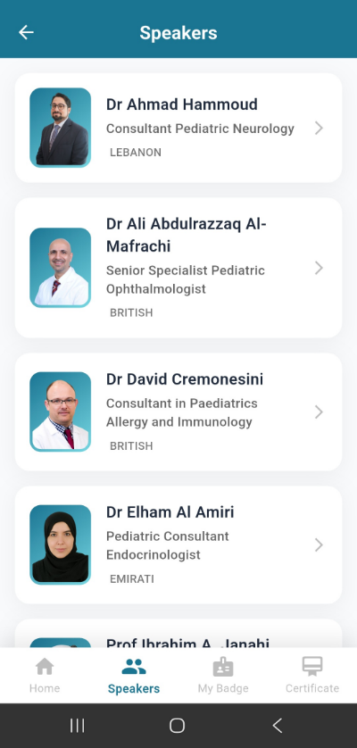 Speakers list in the conference mobile app
